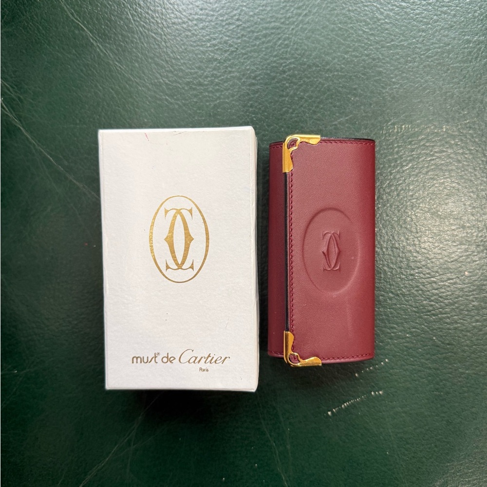 Cartier Burgundy and Gold Leather Key Case